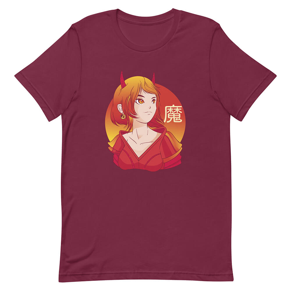 Red Pretty Imp Horn Redhead Anime Girl Tee Hell