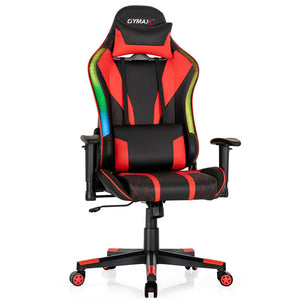 Red RGB Lighting Gaming Chair Reclining Backrest Synthetic Leather