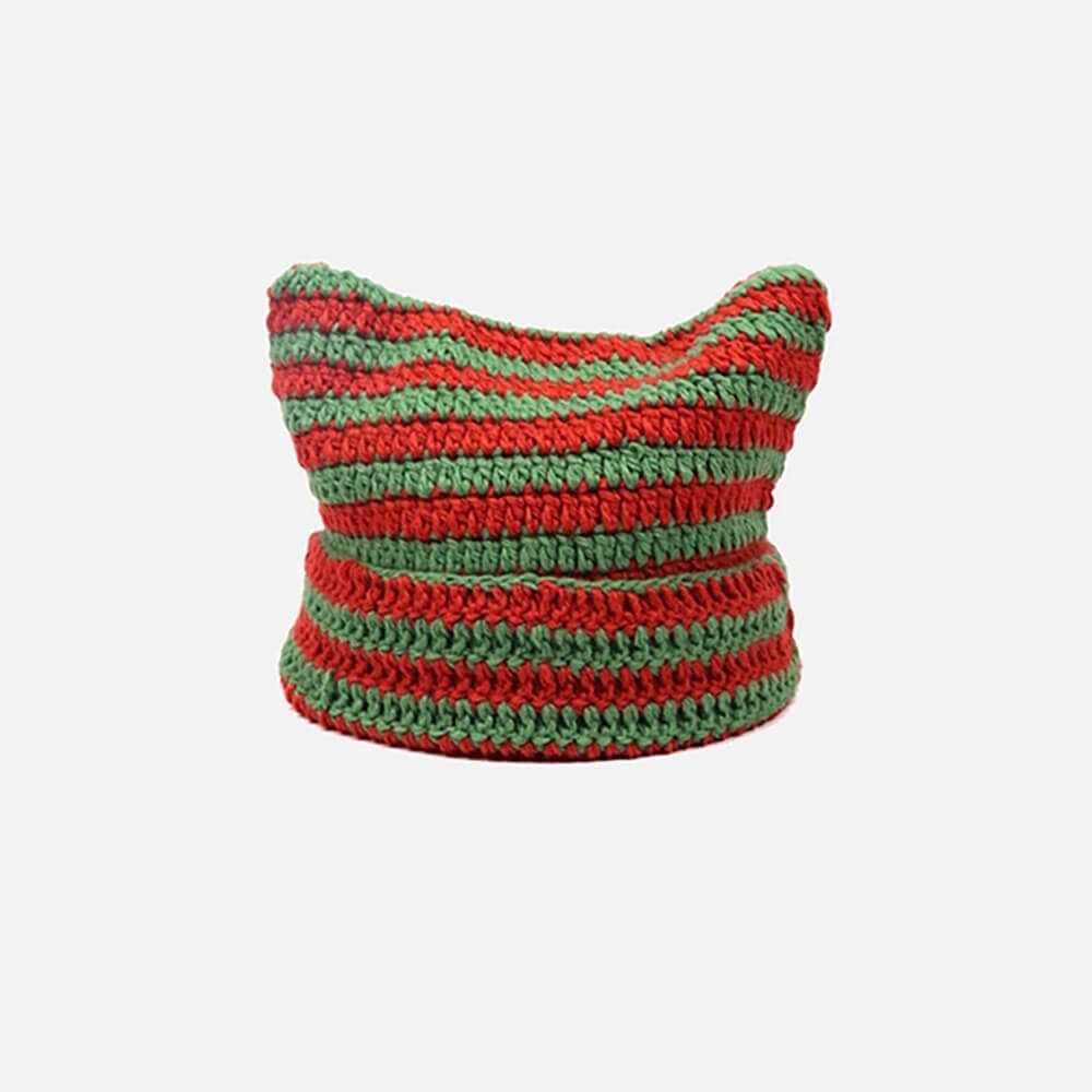Red Striped Sweety Devil Horn Knit Beanie