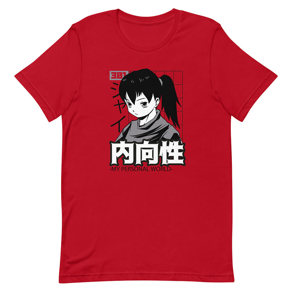Red Thinking Black Hair Ponytail Girl Shirt Inner World