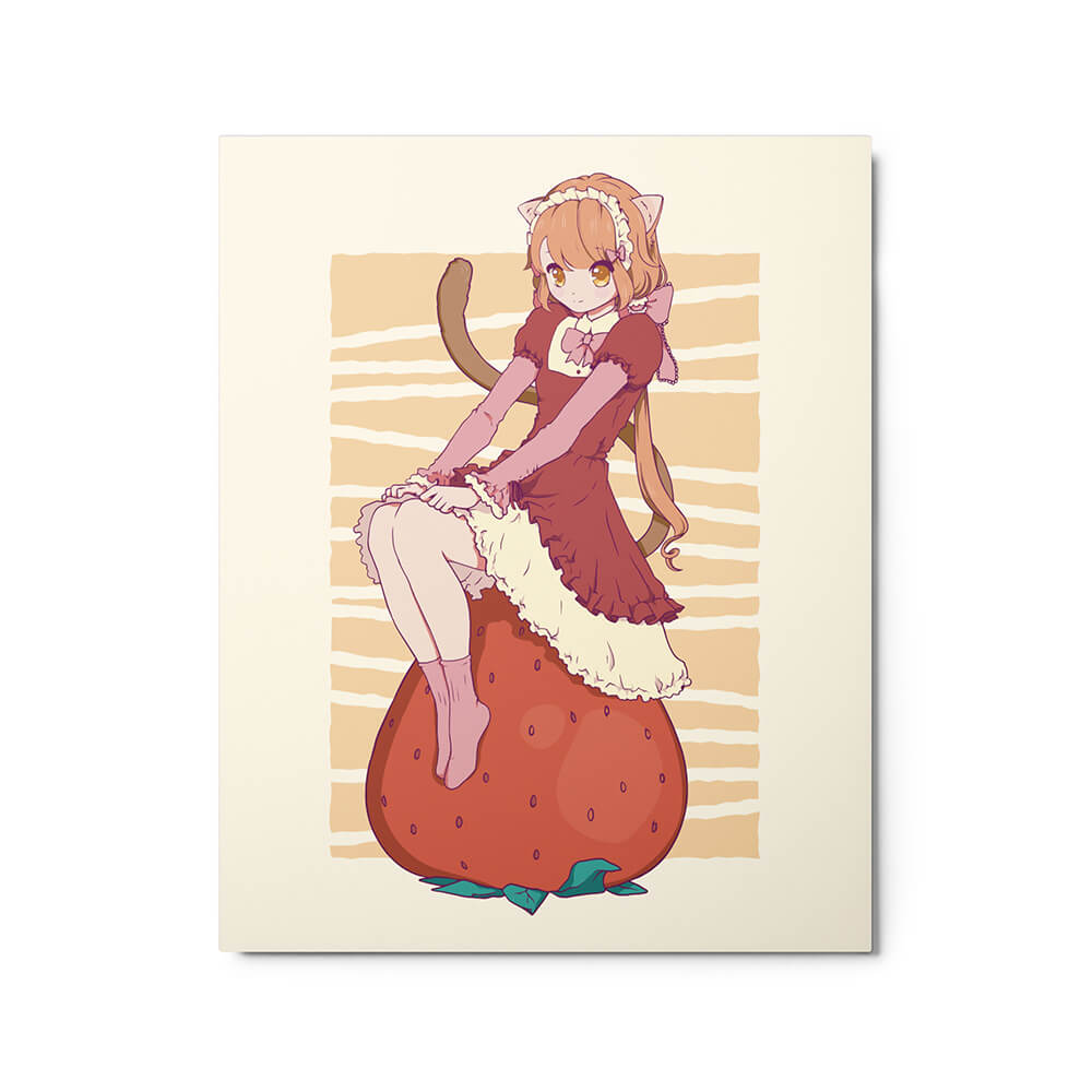 Redhead Anime Cat Girl Cutie Metal Poster Strawberry 16*20"