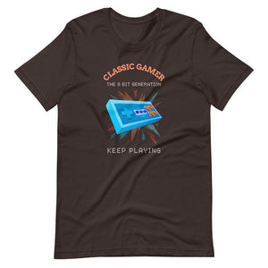 Retro Gaming Shirt - Classic Gamer The 8 Bit Generation Keep Playing - Classic Gamepad - Brown - Dubsnatch