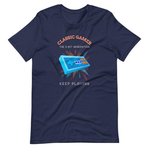 Retro Gaming Shirt - Classic Gamer The 8 Bit Generation Keep Playing - Classic Gamepad - Navy - Dubsnatch