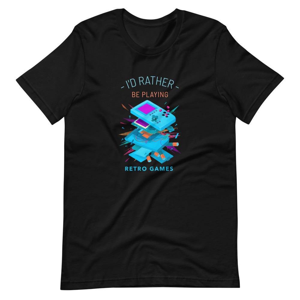 Retro Gaming Shirt - I'd Rather Be Playing Retro Games - Classic Device - Black - Dubsnatch