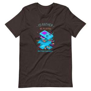Retro Gaming Shirt - I'd Rather Be Playing Retro Games - Classic Device - Brown - Dubsnatch