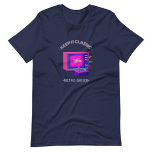 Retro Gaming Shirt - Keep It Classic - Vintage Television - Navy - Dubsnatch