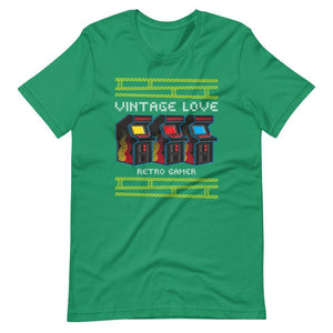 Retro Gaming Shirt - Vintage Love - Arcade Terminals - Alternative - Kelly - Dubsnatch