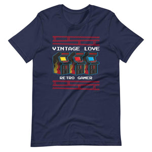 Retro Gaming Shirt - Vintage Love - Arcade Terminals - Navy - Dubsnatch