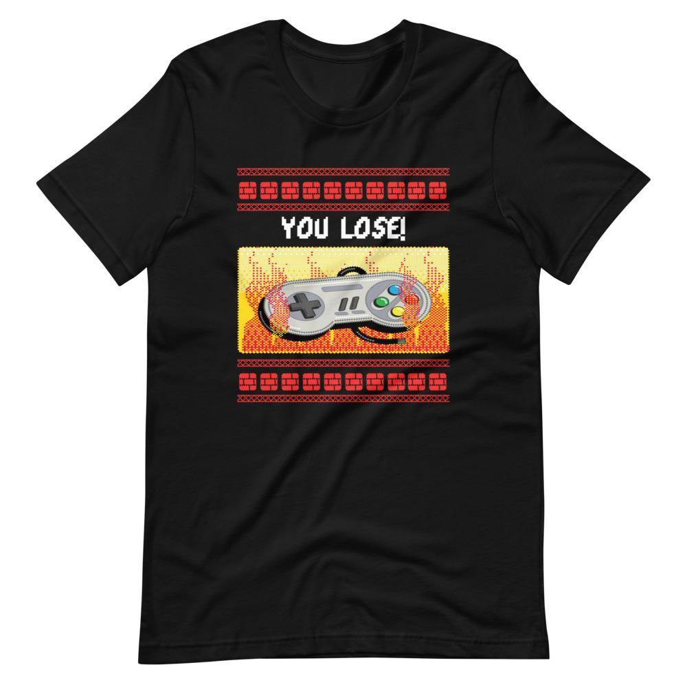 Retro Gaming Shirt - You Lose! - Burning Gamepad - Black - Dubsnatch