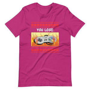 Retro Gaming Shirt - You Lose! - Burning Gamepad - Berry - Dubsnatch