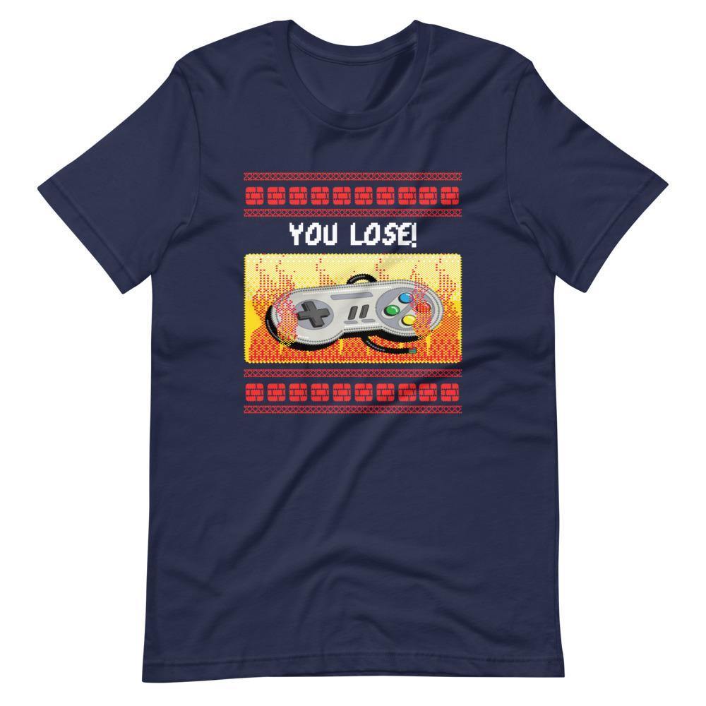 Retro Gaming Shirt - You Lose! - Burning Gamepad - Navy - Dubsnatch