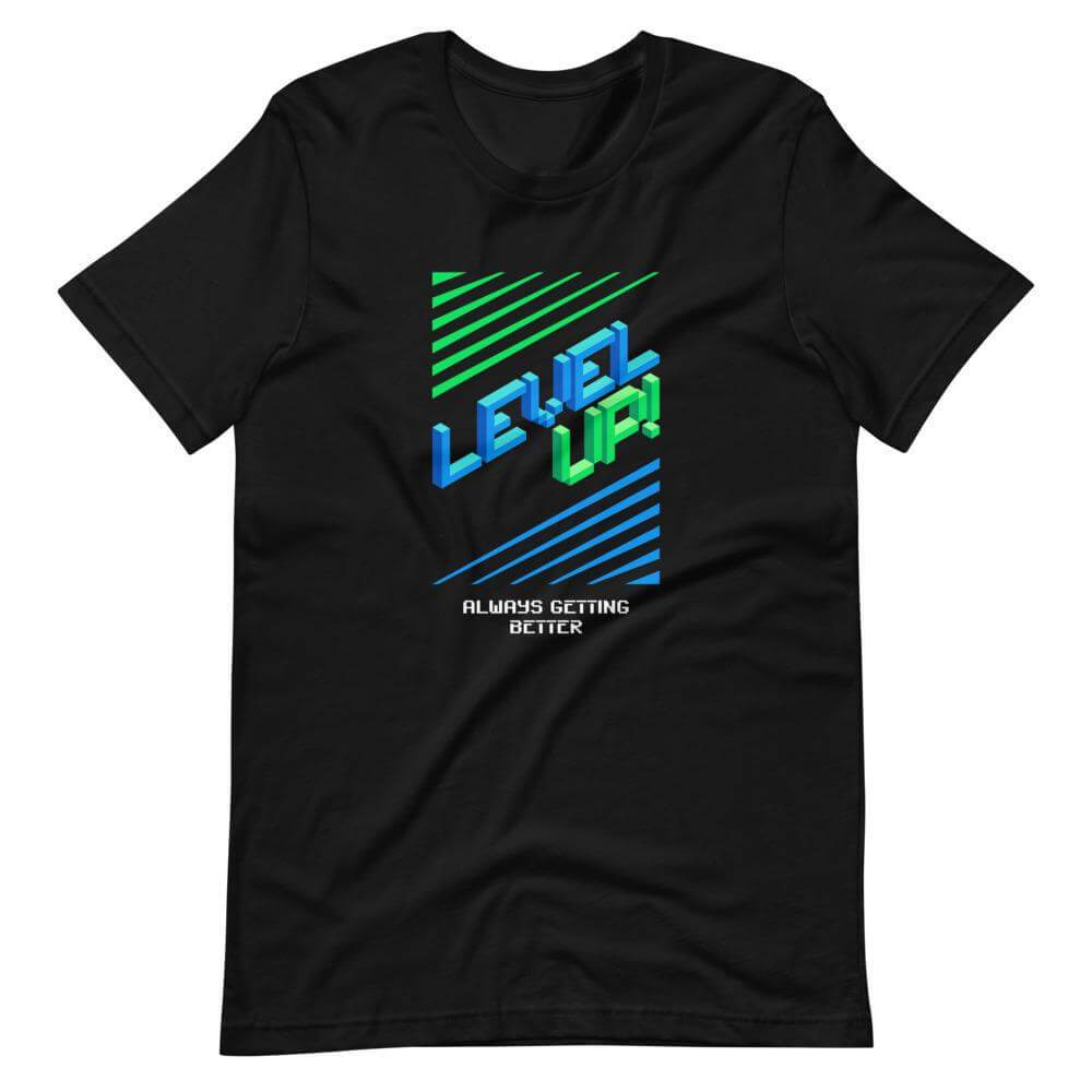 Retro Gaming T-Shirt - Level Up! - Pixelated Screen - Black - Dubsnatch