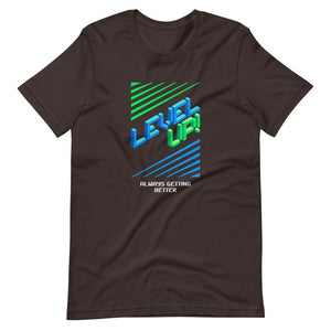 Retro Gaming T-Shirt - Level Up! - Pixelated Screen - Brown - Dubsnatch