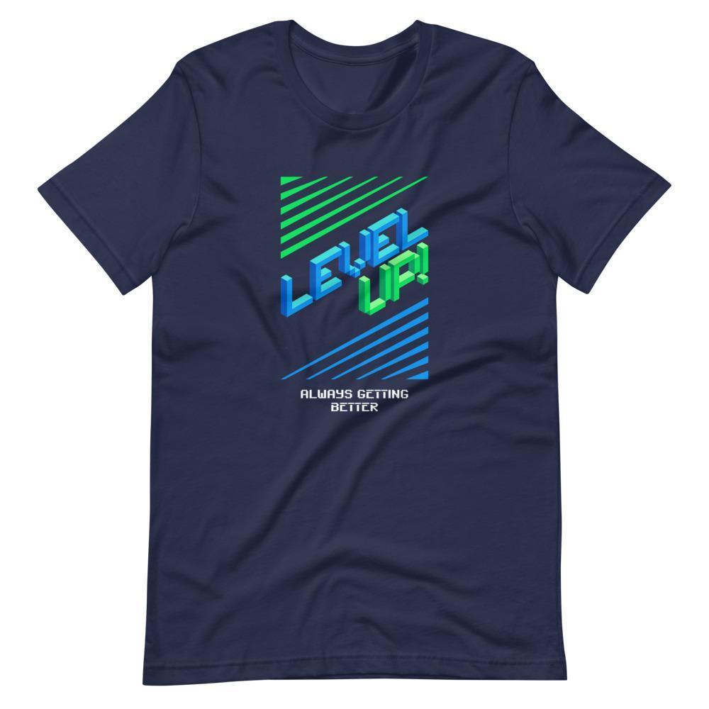Retro Gaming T-Shirt - Level Up! - Pixelated Screen - Navy - Dubsnatch