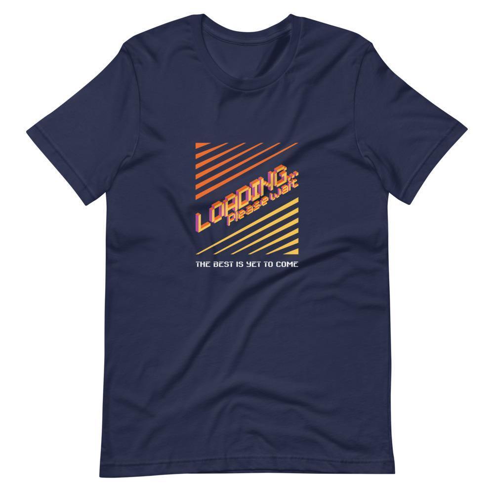 Retro Gaming T-Shirt - Loading Please Wait - Pixelated Screen - Navy - Dubsnatch