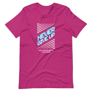 Retro Gaming T-Shirt - Never Give Up You can Always Try Again - Pixelated - Berry - Dubsnatch
