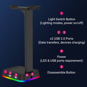 RGB Backlight Headset Stand USB Device Charging Features