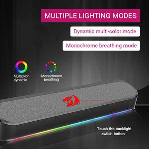 RGB Backlight Lighting Modes Stereo Surround Sound Bar 3.5mm AUX USB