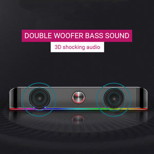 RGB Backlight Stereo Surround Sound Bar 3.5mm AUX USB Double Woofer