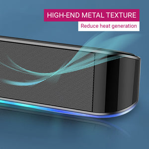 RGB Backlight Stereo Surround Sound Bar 3.5mm AUX USB Metal Texture