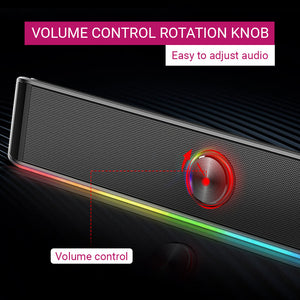 RGB Backlight Stereo Surround Sound Bar 3.5mm AUX USB Volume Control Knob