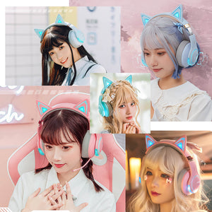 RGB Bluetooth 5.2 Cosplay Cat Headphones Mic Noise Canceling Pictures