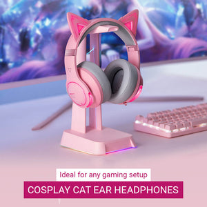 RGB Bluetooth 5.2 Cosplay Cat Ear Headphones Mic Noise Canceling Gaming