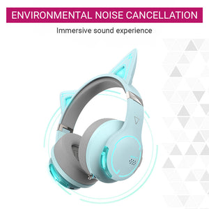RGB Bluetooth 5.2 Cosplay Cat Headphones Mic Noise Canceling ENC