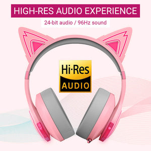 RGB Bluetooth 5.2 Cosplay Cat Headphones Mic Noise Canceling High Resolution Audio