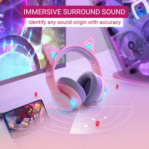 RGB Bluetooth 5.2 Cosplay Cat Headphones Mic Noise Canceling Immersive Surround Sound