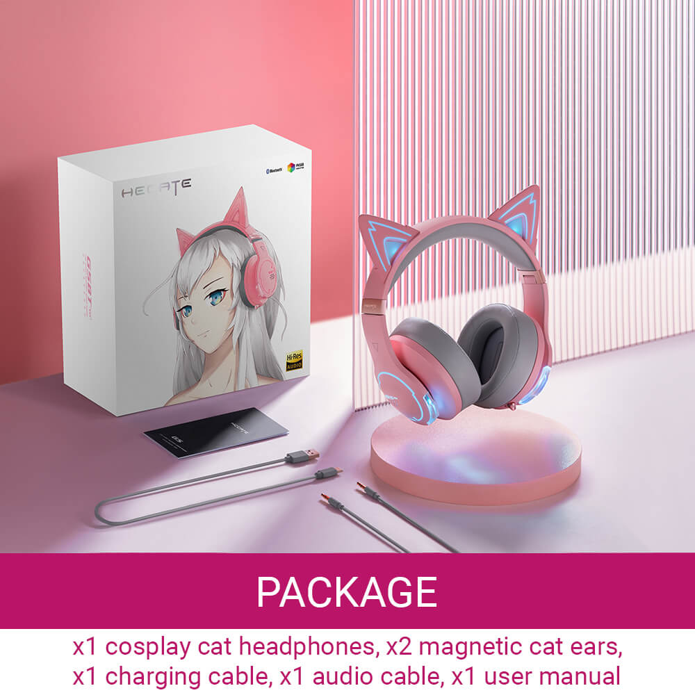 RGB Bluetooth 5.2 Cosplay Cat Headphones Mic Noise Canceling Package