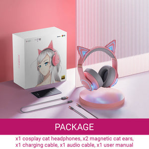 RGB Bluetooth 5.2 Cosplay Cat Headphones Mic Noise Canceling Package