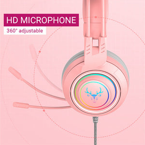 RGB Deer Ear Headset HD Microphone 3.5mm Jack USB