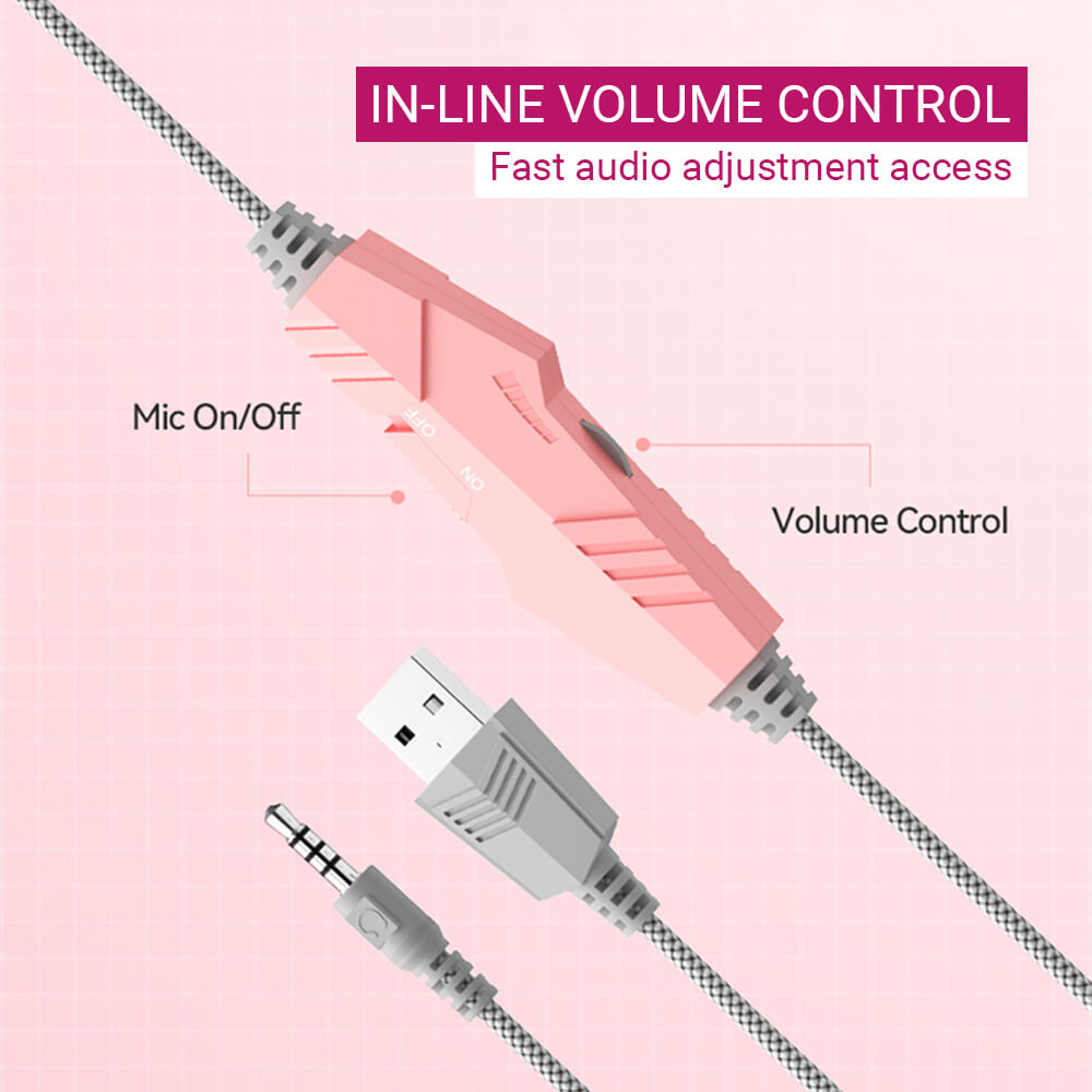 RGB Deer Ear Headset Microphone 3.5mm Jack USB In-Line Volume Control