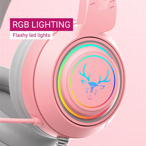 RGB Lighting Deer Ear Headset Microphone 3.5mm Jack USB