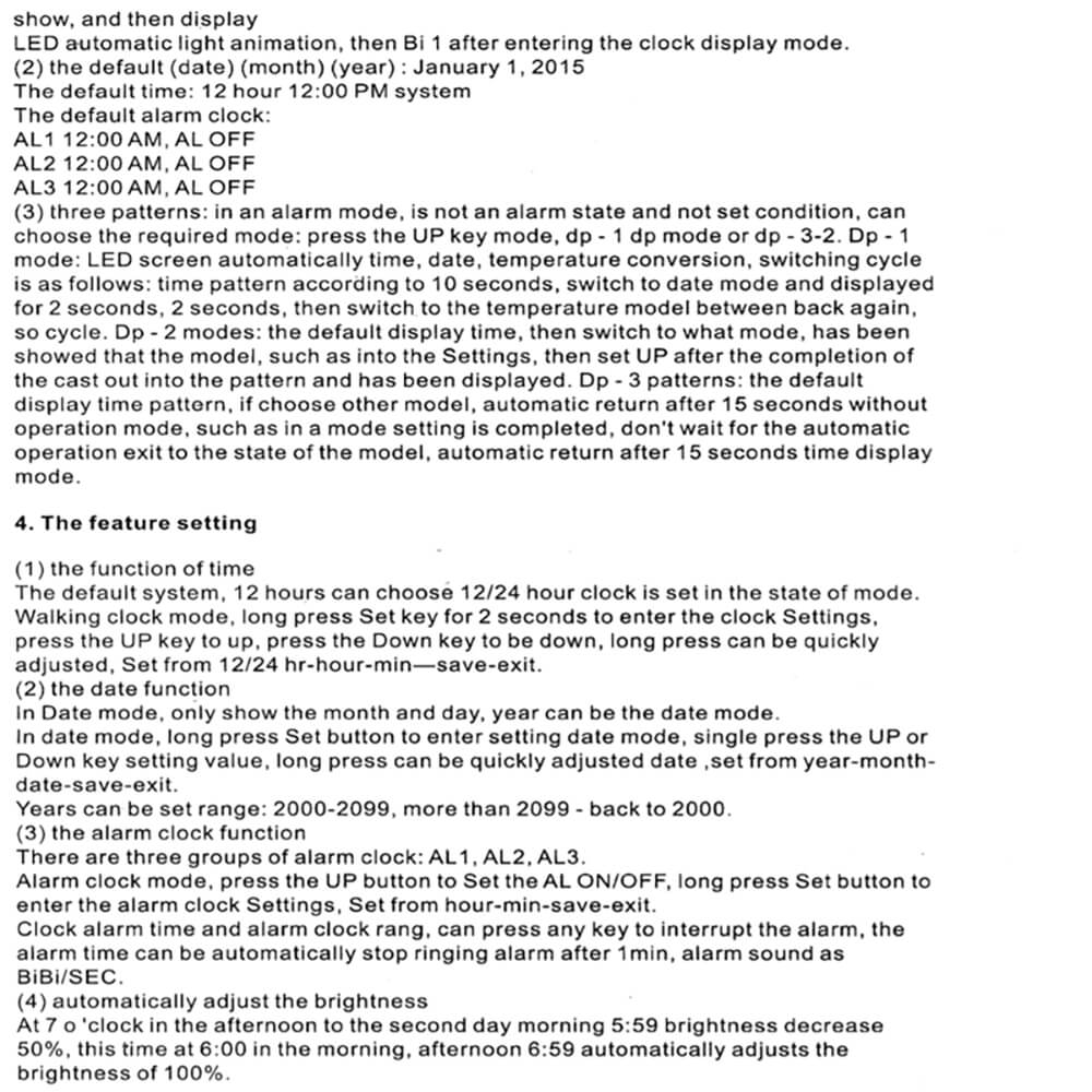 RGB Lighting Digital Alarm Clock Temperature Instructions