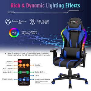 RGB Lighting Effect Remote Control Gaming Chair Reclining Backrest Synthetic Leather