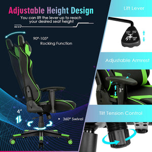RGB Lighting Gaming Chair Reclining Backrest Synthetic Leather Fully Adjustable