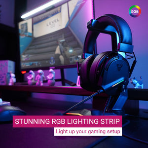 RGB Lighting Strip 7.1 Surround Sound Black Gaming Headset Mic USB