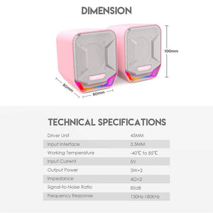 RGB Speakers Stereo Multimedia Jack USB Dimensions