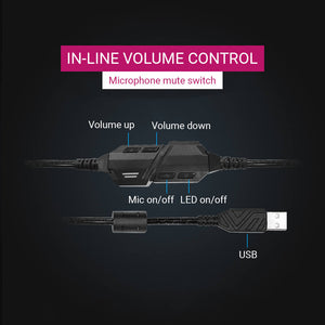 RGB 7.1 Surround Sound Headset Mic Noise Canceling USB Inline Volume Control