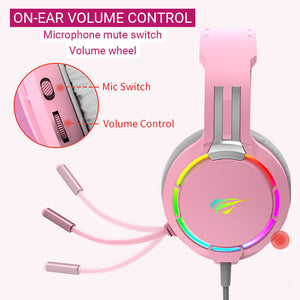 RGB Surround Sound Headset Microphone 3.5mm Jack On-Ear Volume Control