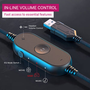 RGB 7.1 Surround Sound Headset Microphone USB Lightweight Inline Volume Control