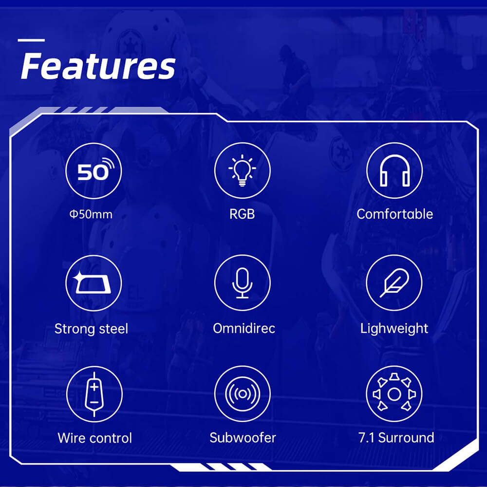 RGB 7.1 Surround Sound Mecha Headset Microphone USB Features