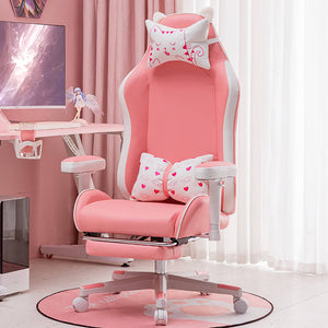Rose Cute Kitty Ear Gaming Chair Footrest Reclining Seat
