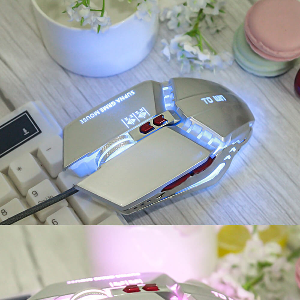 Silver Metal Mouse Girly 3200 DPI USB Backlight Blue LED