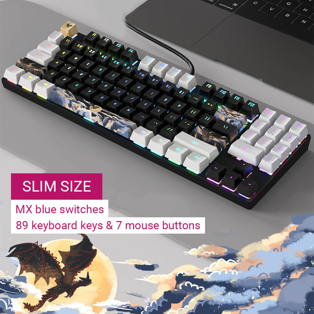 Slim Size Dragon Combo Mechanical Keyboard Mouse RGB Backlight MX Blue Switches