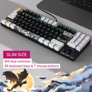 Slim Size Dragon Combo Mechanical Keyboard Mouse RGB Backlight MX Blue Switches