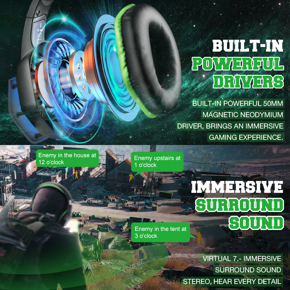 7.1 Surround Sound Headset Mic Noise Canceling RGB USB Features