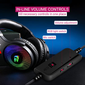 7.1 Surround Sound Over-Ear Headset Mic RGB USB In-Line Volume Controls